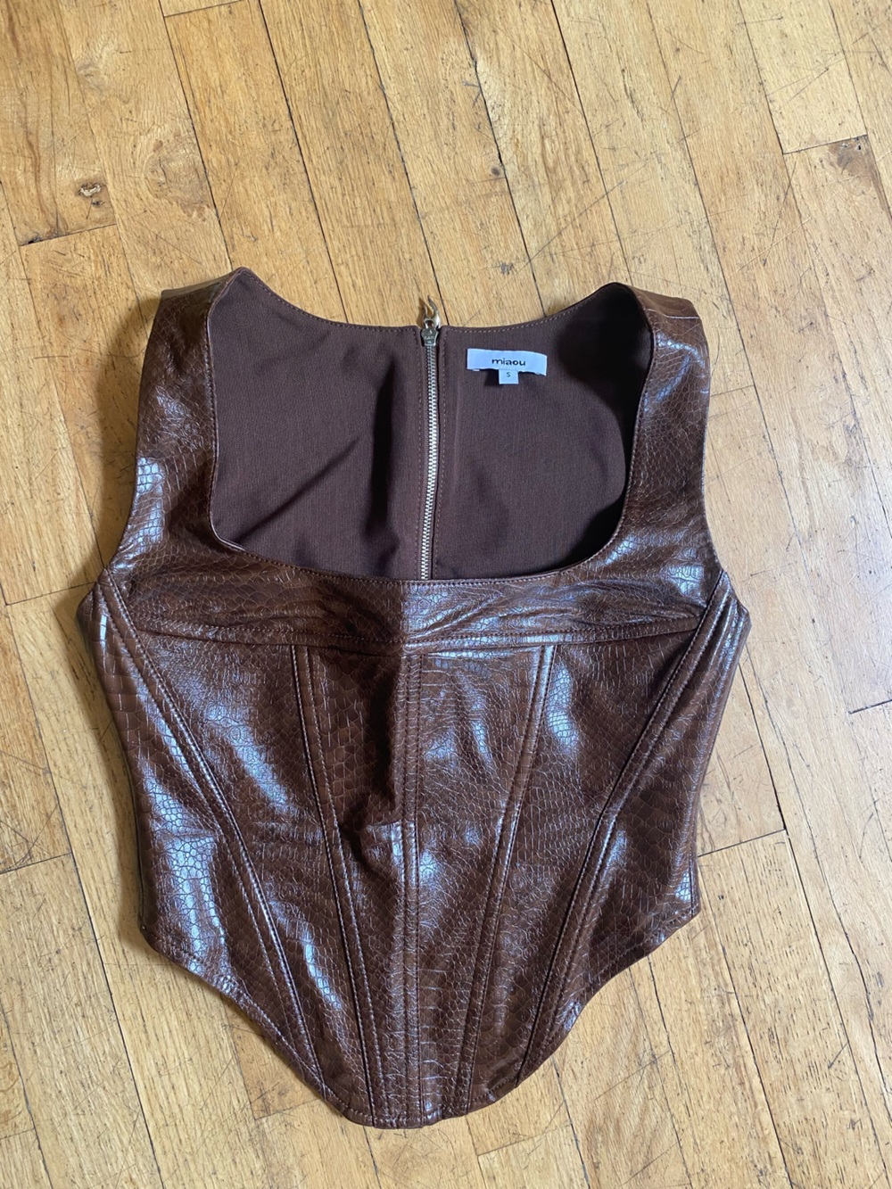 Miaou Brown Faux-Leather Corset Top